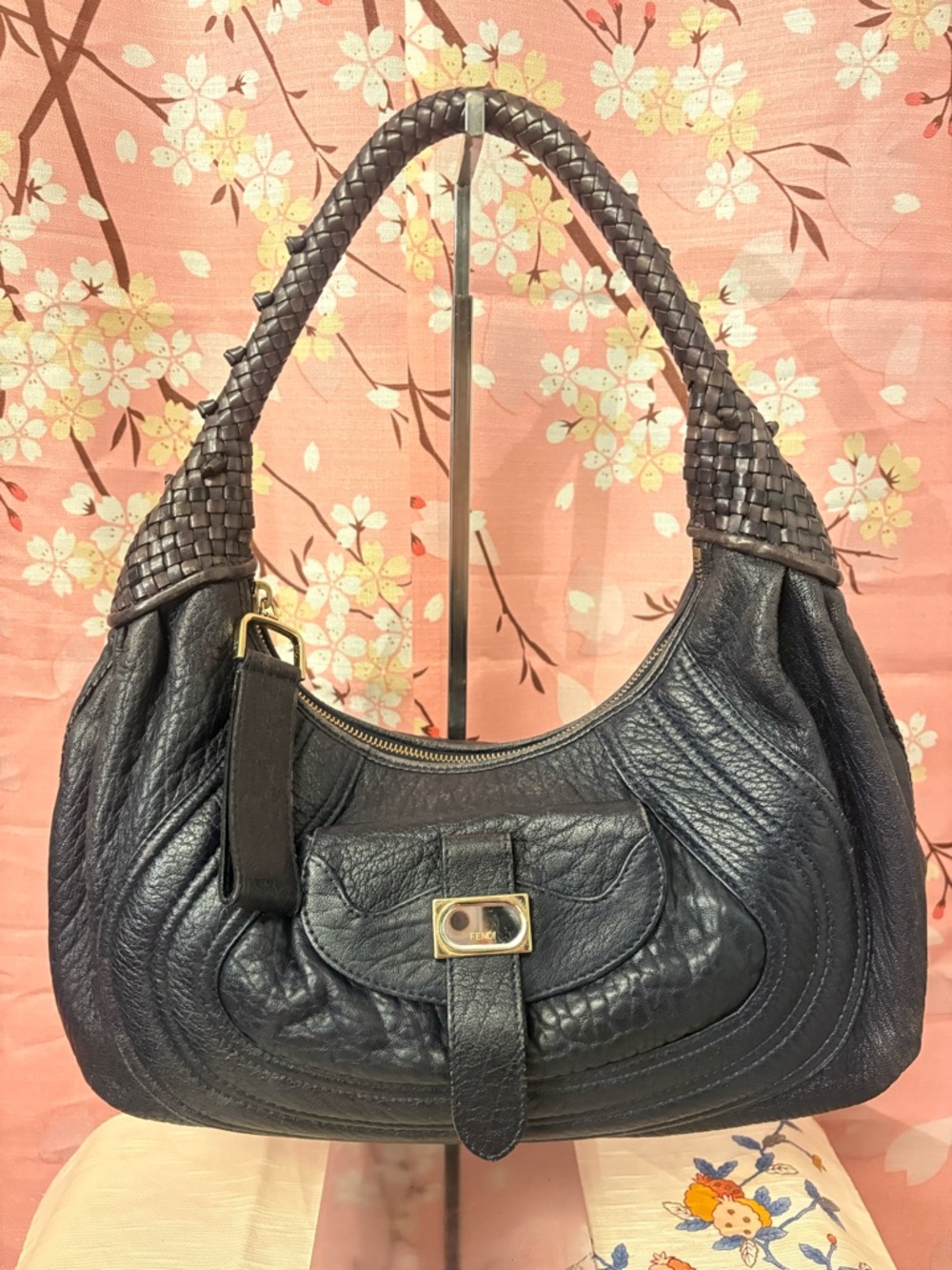 Fendi Spy Hobo Nappa Leather Blueberry Bag Purse Dark Blue